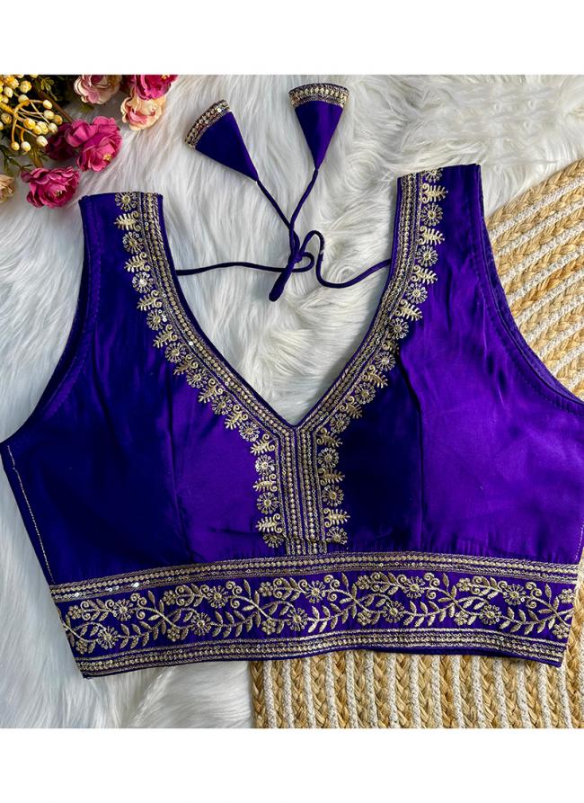 Roman Silk Purple Party Wear Embroidery Work Readymade Blouse